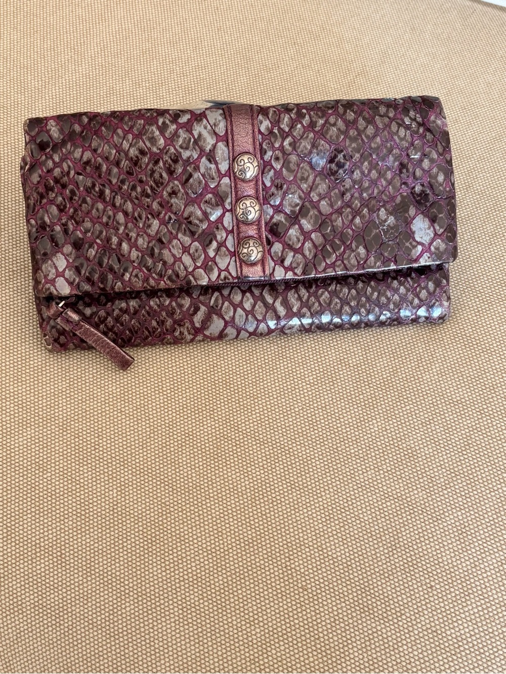 Brighton Purple Faux Snake-Embossed Foldover Wallet Silver Accent - Picture 2 of 9